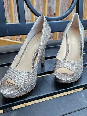Enzo Angiolini Sparkle Peeptoe Platforms Sz 7 M